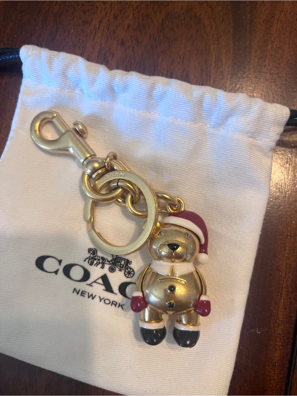 Coach Santa Bear Charm Gold Enameled Style C7090 Holiday Purse Christmas Keyring